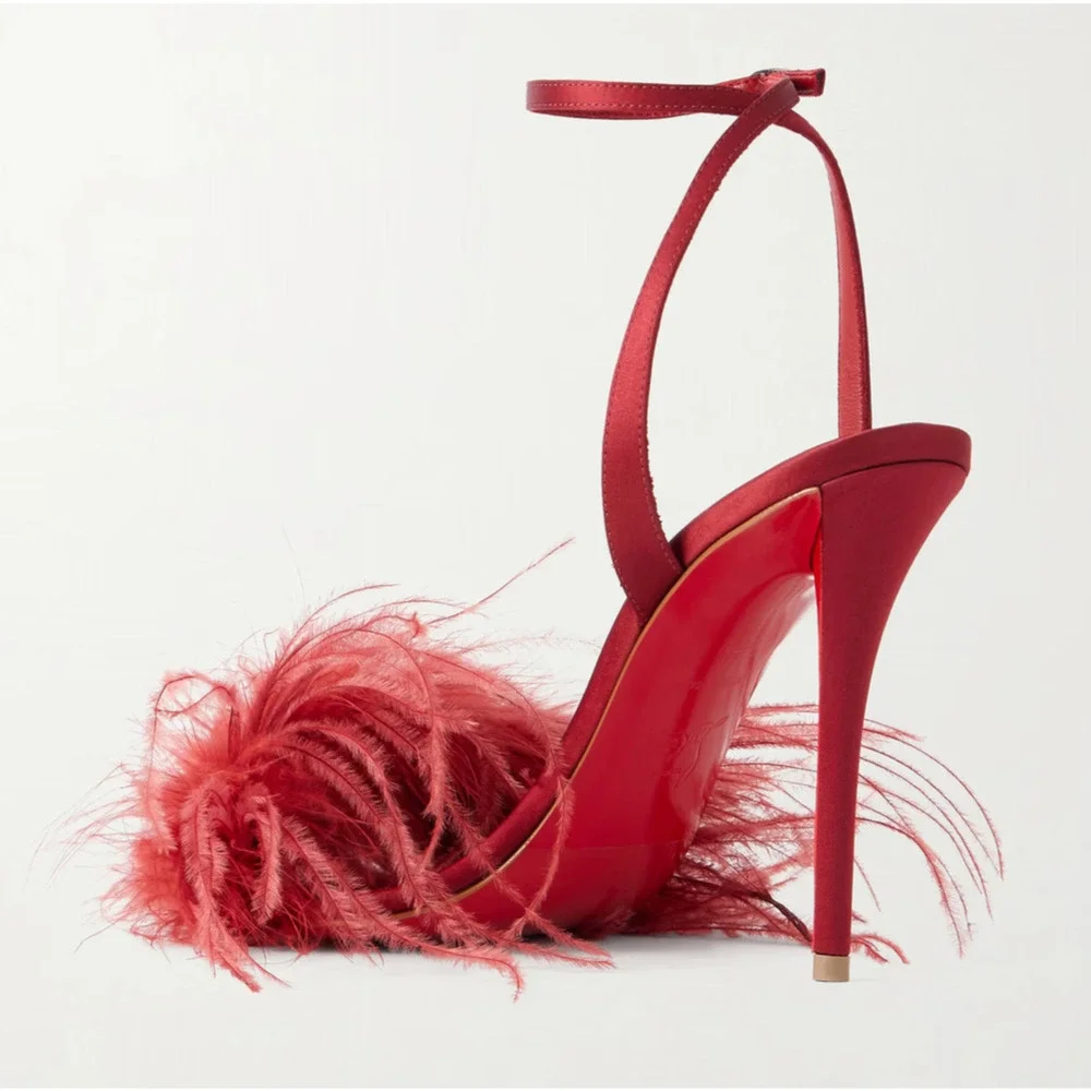 Christian Louboutin Miss Z Poupi 100 Fever Red Feather Sandal Heel Pump 36.5